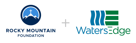 Rocky Mountain Foundation logo, plus sign, WatersEdge logo